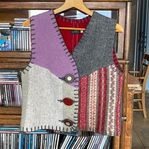 Hippy/Boho Upcycled Wool BAABAAZUZU Vest in Red/Grey/Purple Pallet Size Medium